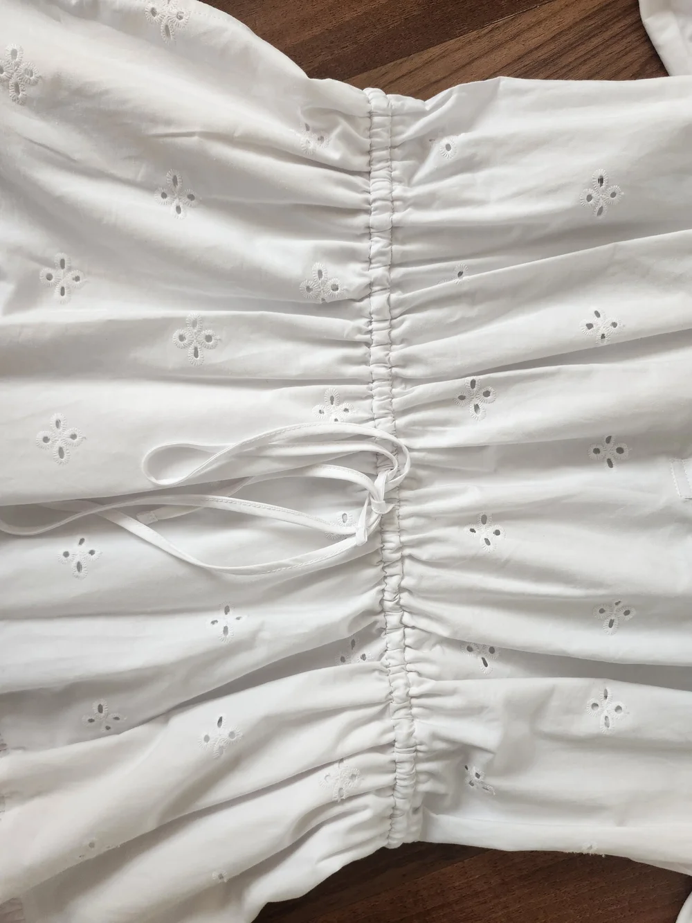 Women’s White Eyelet Tiered Mini Dress with Drawstring Waist 100% Cotton - Picture 10 of 13